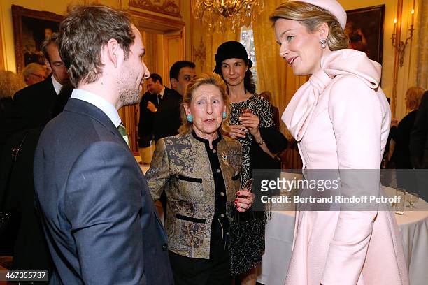 Owner of the Chateau de Figeac Marie-France Manoncourt , her son Comte Stanislas d'Aramon and Queen Mathilde Of Belgium attend the King Philippe of...