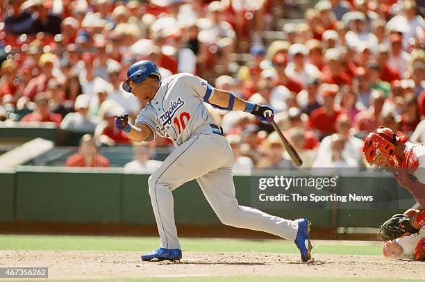 Gary Sheffield of the Los Angeles Dodgers bats against the St. Louis Cardinals on September 9, 2001.