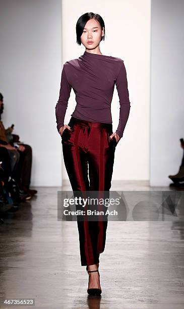 Model walks the runway at the Costello Tagliapietra fashion show during MADE Fashion Week Fall 2014 at Milk Studios on February 6, 2014 in New York...