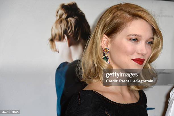 Lea Seydoux attends the Paris Premiere of 'Journal D'Une Femme De Chambre' At MK2 Bibliotheque on March 23, 2015 in Paris, France.