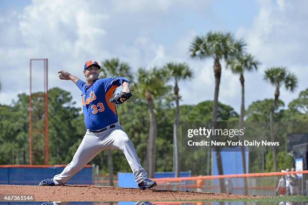 New York Mets starting pitcher Matt Harvey throwing to hitters. New York Mets Spring Training. Monday.