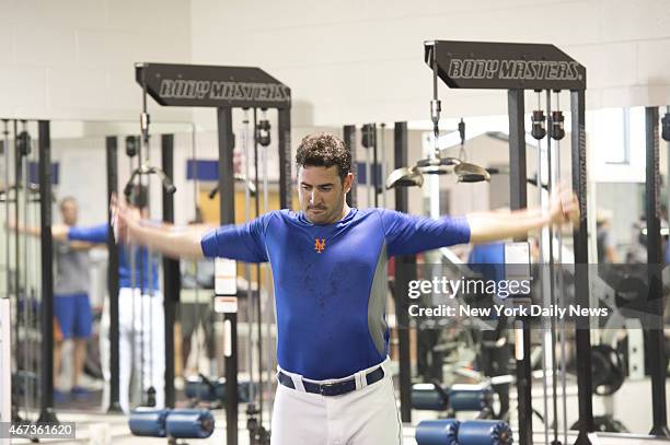 New York Mets starting pitcher Matt Harvey in gym for strength & conditioning.