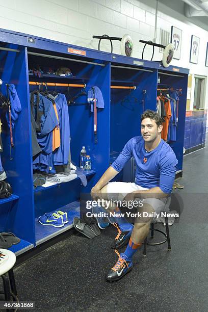 New York Mets starting pitcher Matt Harvey relaxing before throwing.