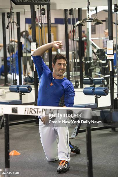 New York Mets starting pitcher Matt Harvey in gym for strength & conditioning.