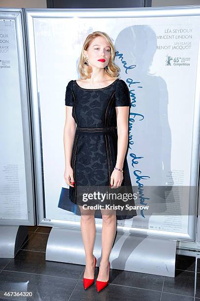 Lea Seydoux attends the 'Journal D'Une Femme De Chambre' Paris Premiere at MK2 Bibliotheque on March 23, 2015 in Paris, France.