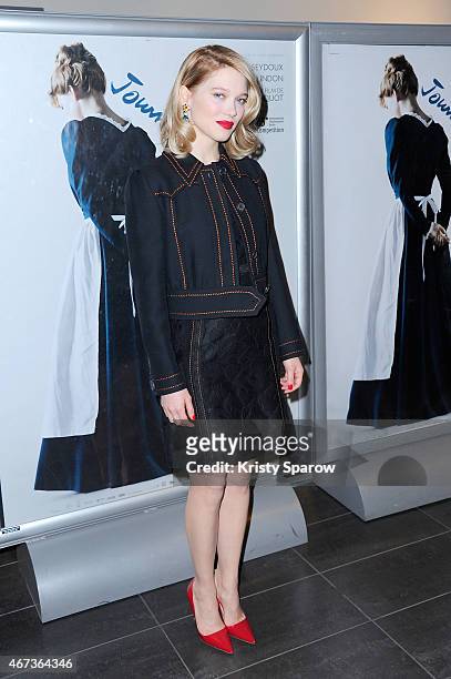 Lea Seydoux attends the 'Journal D'Une Femme De Chambre' Paris Premiere at MK2 Bibliotheque on March 23, 2015 in Paris, France.