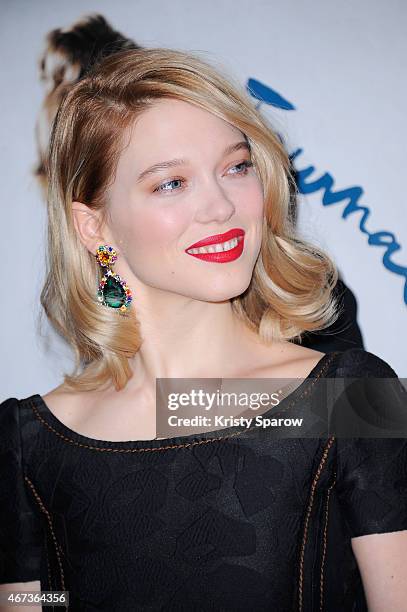 Lea Seydoux attends the 'Journal D'Une Femme De Chambre' Paris Premiere at MK2 Bibliotheque on March 23, 2015 in Paris, France.