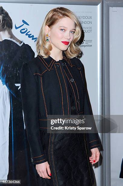 Lea Seydoux attends the 'Journal D'Une Femme De Chambre' Paris Premiere at MK2 Bibliotheque on March 23, 2015 in Paris, France.