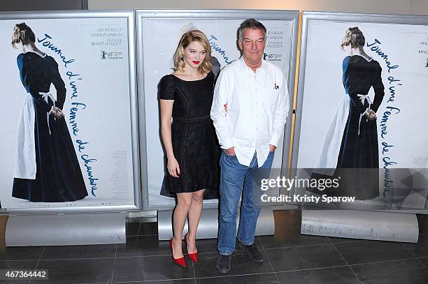 Lea Seydoux and Benoit Jacquot attend the 'Journal D'Une Femme De Chambre' Paris Premiere at MK2 Bibliotheque on March 23, 2015 in Paris, France.