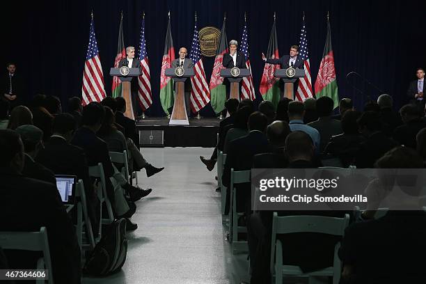 Afghanistan Chief Executive Abdullah Abdullah, Afghanistan President Ashraf Ghani, U.S. Secretary of State John Kerry and U.S. Secretary of Defense...