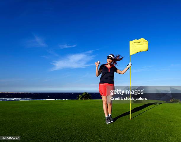 golf woman on playing ground - golf excitement stock pictures, royalty-free photos & images