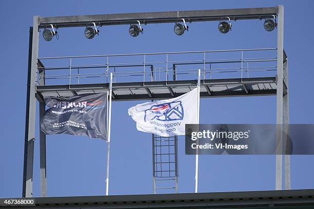 , Vlaggen, lichtmast, licht, lampen during the Dutch Eredivisie match between FC Groningen and FC Twente at the Euroborg on march 22, 2015 in...