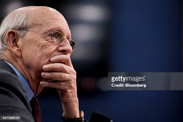 Supreme Court Justice Stephen Breyer pauses while testifying during a Financial Services and General Government Subcommittee in Washington, D.C.,...