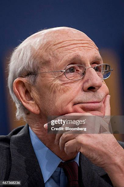 Supreme Court Justice Stephen Breyer listens to opening statements during a Financial Services and General Government Subcommittee in Washington,...