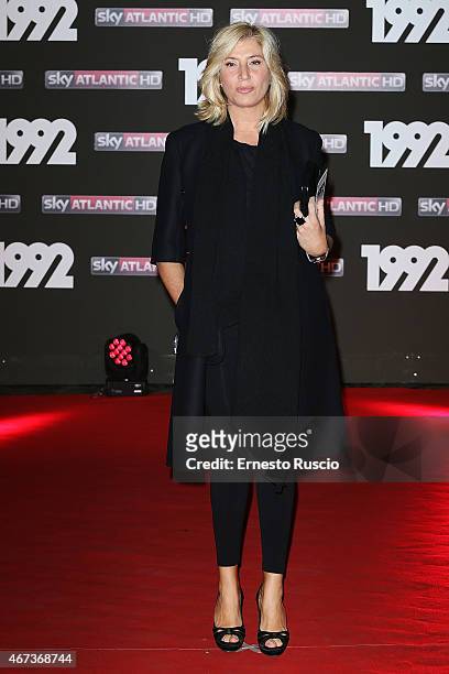Myrta Merlino attends the '1992' Tv Movie premiere at The Space Moderno on March 19, 2015 in Rome, Italy.