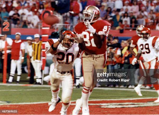 Wide receiver John Taylor of the San Francisco 49ers catches the game-winning 10-yard touchdown reception in the final moments of the 49ers 20-16...
