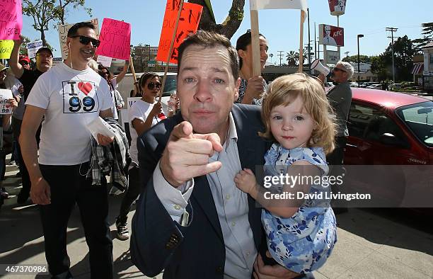 Actor French Stewart and daughter Helene Claire Stewart attend AEA actors picketing their own union over the proposal to end the 99-seat theater plan...