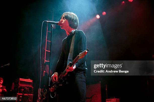 Van McCann of Catfish and the Bottlemen performs on stage at O2 Academy Leeds on March 23, 2015 in Leeds, United Kingdom.