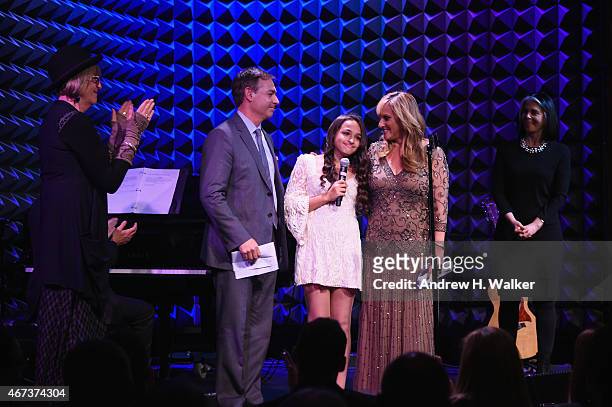 Jazz Jennings and her family pose onstage at The Ackerman Institute's Gender & Family Project's "A Night of a Thousand Genders" at Joe's Pub on March...