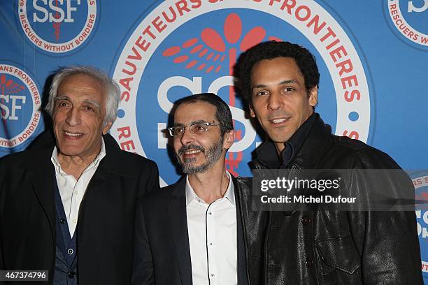 Gerard Darmon, Arie Levy and Tomer Sisley attend the 'Sauveteurs Sans Frontiere' : Charity Party In Paris on March 23, 2015 in Paris, France.