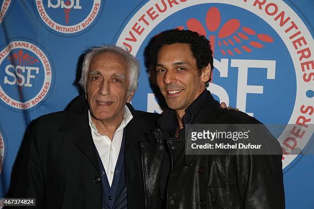 Gerard Darmon and Tomer Sisley attend the 'Sauveteurs Sans Frontiere' : Charity Party In Paris on March 23, 2015 in Paris, France.