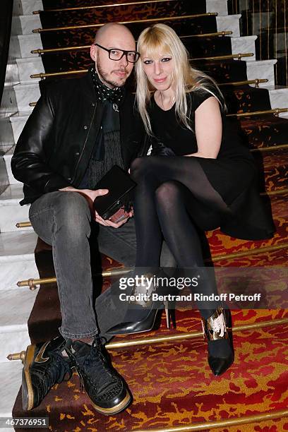 Designers of 'Nuit N12' Frederic Baldo and Ludivine Mochinet attend the Arthur Aubert Exhibition private view. Held at Le Fouquet's Barriere Hotel on...