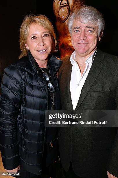 Manuela Isnard Seznec and her husband Bruno Seznec attend the Arthur Aubert Exhibition private view. Held at Le Fouquet's Barriere Hotel on February...