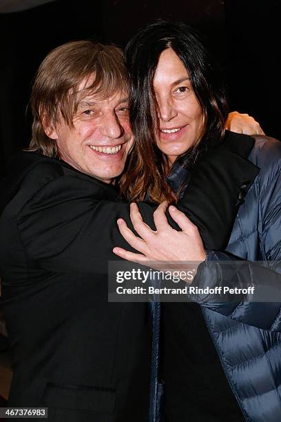 Singers Jean-Louis Aubert and Zazie attend the Arthur Aubert Exhibition private view. Held at Le Fouquet's Barriere Hotel on February 6, 2014 in...