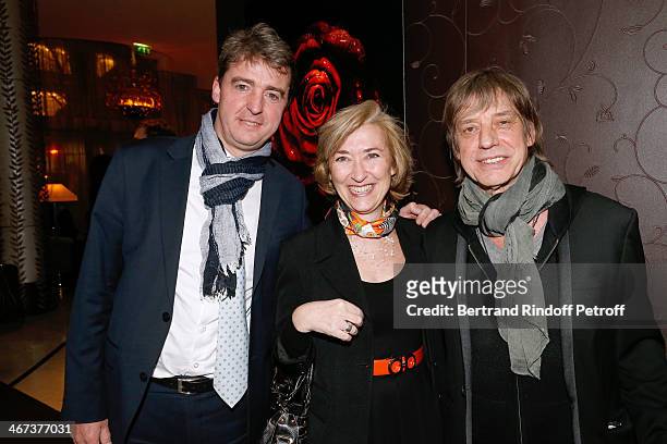 Philippe Perrot, Laure Du Manoir and Arthur Aubert attend Arthur Aubert Exhibition private view. Held at Le Fouquet's Barriere Hotel on February 6,...