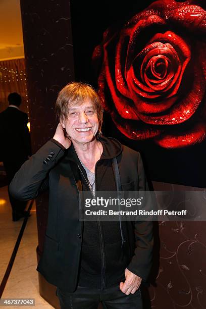 Singer Jean-Louis Aubert attends his son Arthur Aubert Exhibition private view. Held at Le Fouquet's Barriere Hotel on February 6, 2014 in Paris,...