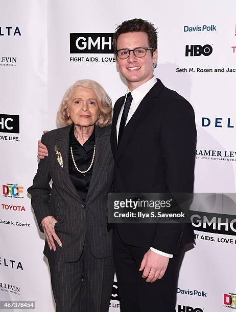 Edie Windsor and Jonathan Groff attend the 2015 Gay Men's Health Crisis Gala Honoring Larry Kramer at Cipriani 42nd Street on March 23, 2015 in New...
