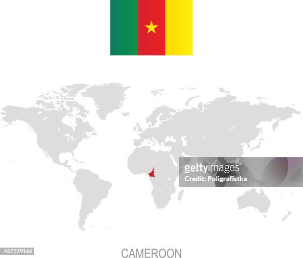 ilustrações de stock, clip art, desenhos animados e ícones de bandeira dos camarões e da designação no mapa do mundo - bandeira dos camarões