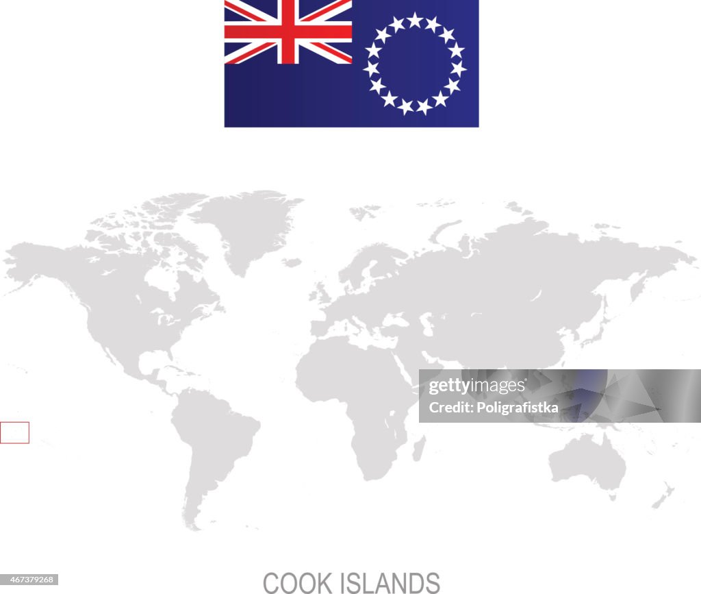 Flag of Cook Islands and designation on World map