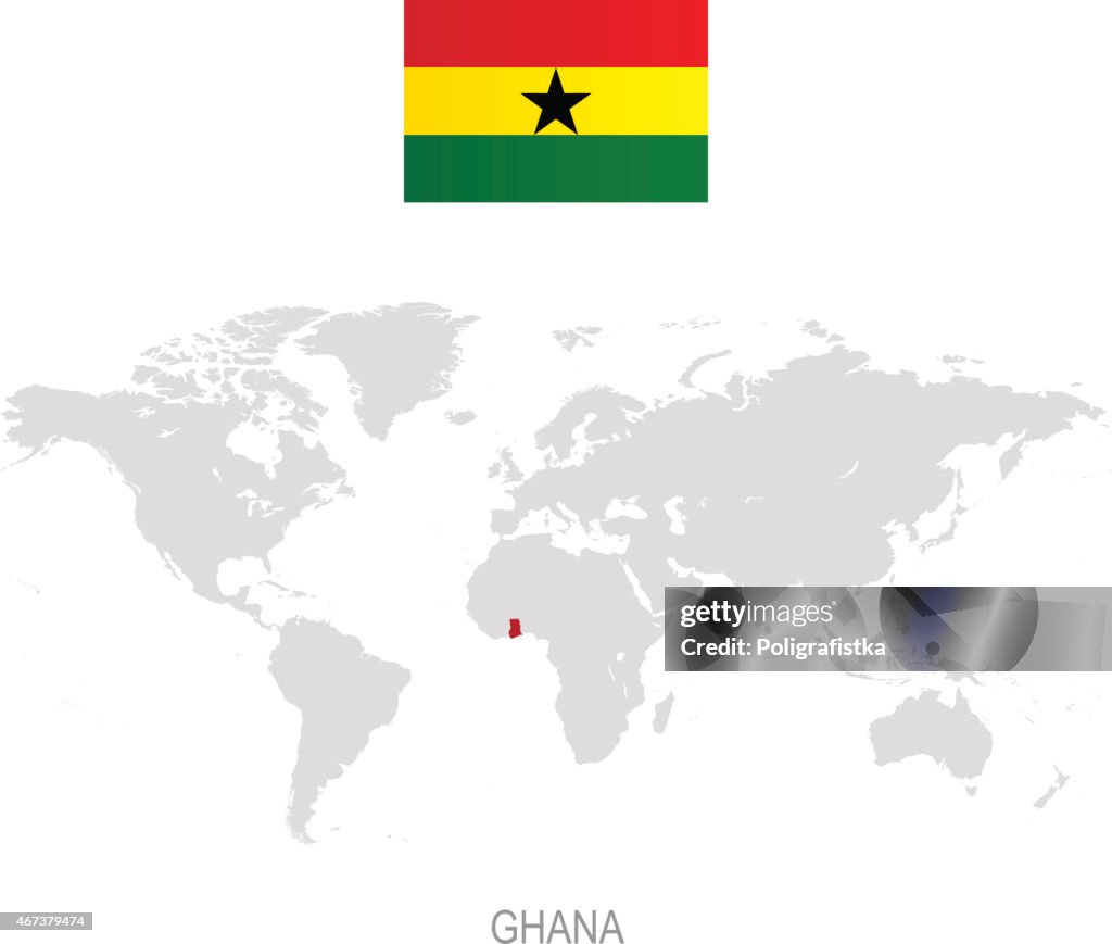 Bandeira de Gana e da designação no mapa-múndi
