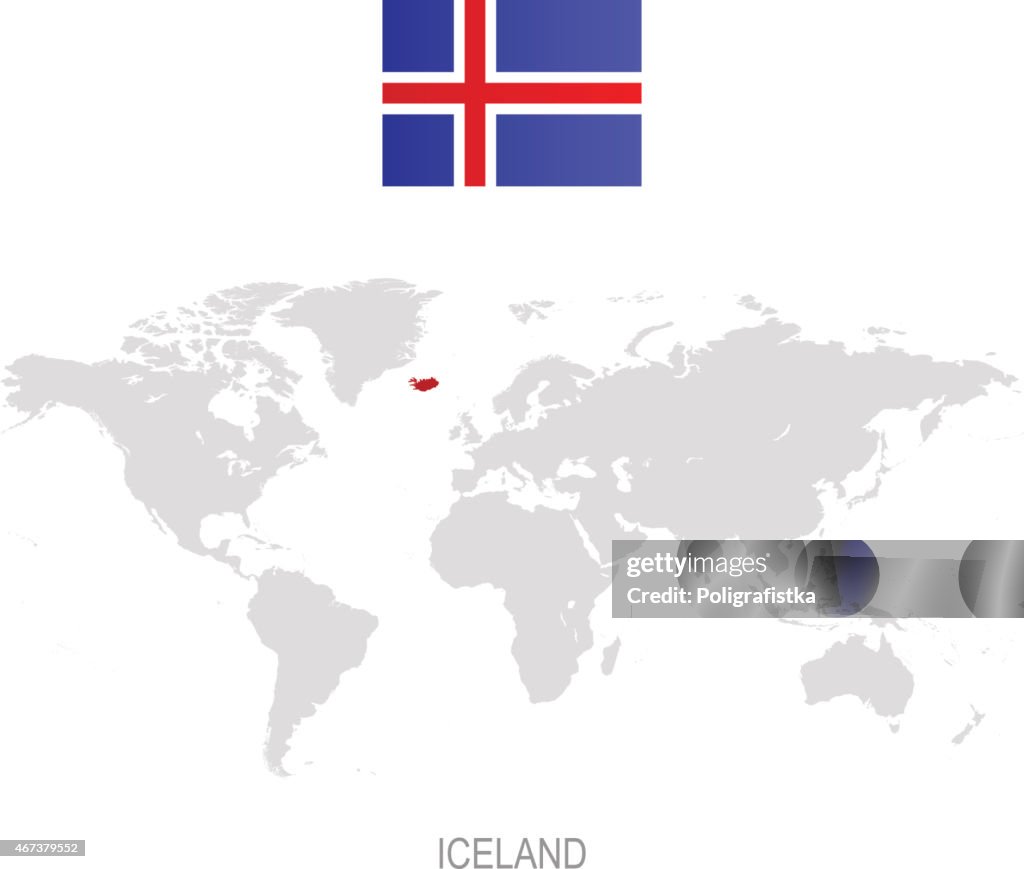 Flag of Iceland and designation on World map