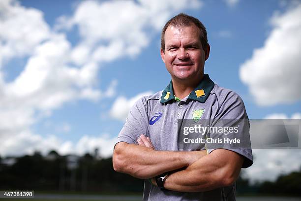 New head coach of the Australian Southern Stars, Matthew Mott poses for a photograph at Cricket Australia Centre of Excellence on March 24, 2015 in...