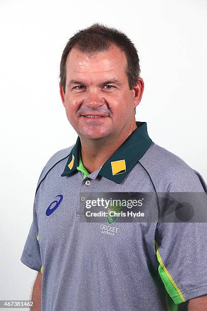 New head coach of the Australian Southern Stars, Matthew Mott poses for a photograph at Cricket Australia Centre of Excellence on March 24, 2015 in...