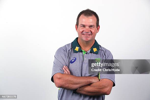 New head coach of the Australian Southern Stars, Matthew Mott poses for a photograph at Cricket Australia Centre of Excellence on March 24, 2015 in...