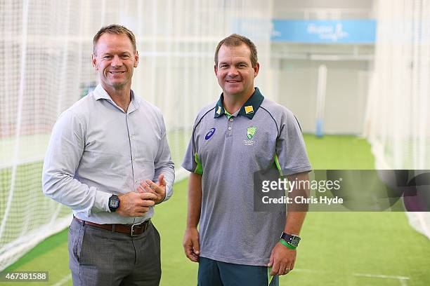 New head coach of the Australian Southern Stars, Matthew Mott and Cricket Australia General Manager Team Performance Pat Howard pose for a photograph...