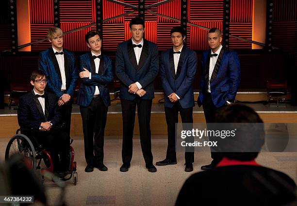 Artie , Sam , Kurt , Finn , Mike and Puck perform for Coach Beiste in the "Never Been Kissed" episode of GLEE airing Tuesday, Nov. 9 on FOX.