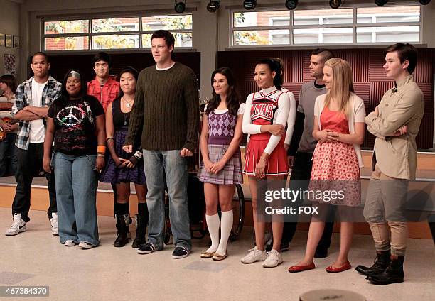 The Glee club performs in the choir room in the "Sectionals" fall finale episode of GLEE airing Wednesday, Dec. 9 on FOX. Pictured L-R: Dijon Talton,...