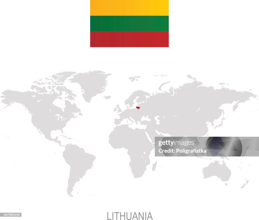 Flag of Lithuania and designation on World map