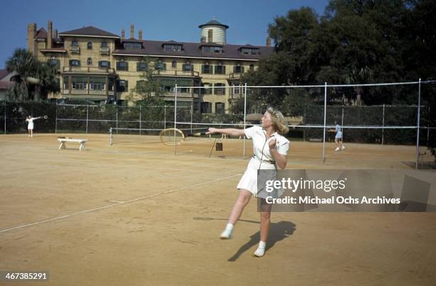 View of the Island club members playing tennis on Jekyll Island, Georgia.