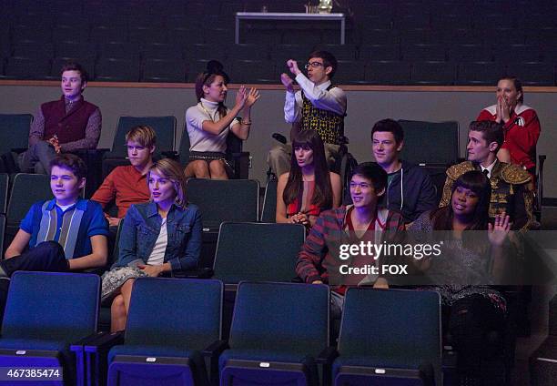 The glee club watch David and Santana perform in "The Spanish Teacher" episode of GLEE airing Tuesday, Feb. 7 on FOX. Pictured back row L-R: Chris...