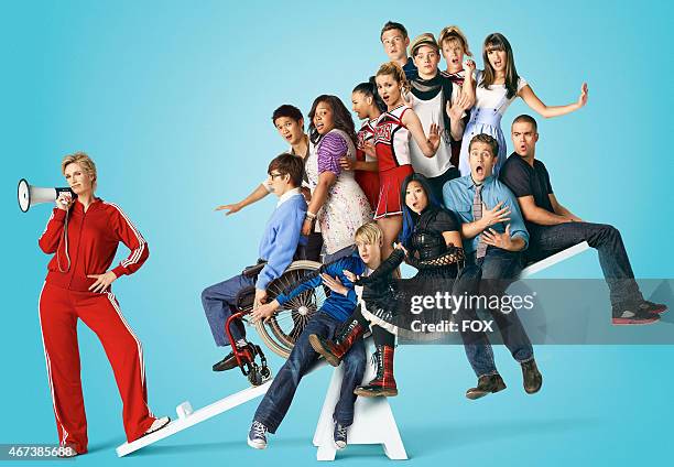 New Directions on GLEE airing Tuesdays on FOX. Pictured C: Jane Lynch. Pictured clockwise from L: Kevin McHale, Harry Shum Jr., Amber Riley, Naya...