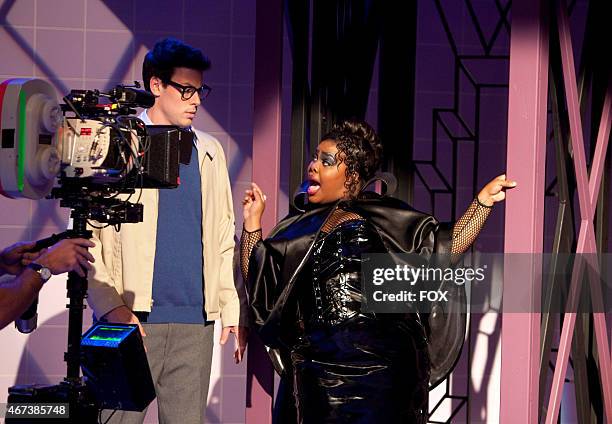 Behind the scenes with Cory Monteith and Amber Riley in "The Rocky Horror Glee Show" episode of GLEE airing Tuesday, Oct. 26 on FOX.