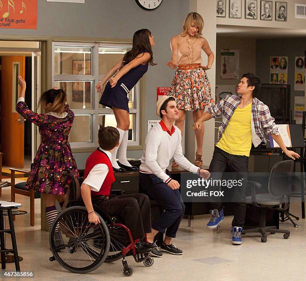 New Directions perform in choir class in the "Pot O' Gold" episode of GLEE airing Tuesday, Nov. 1 on FOX. Pictured L-R: Jenna Ushkowitz, Kevin...