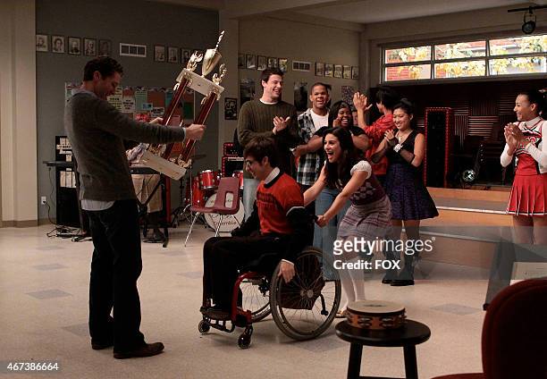 The Glee club show Will (Matthew Morrison their winning trophy in "Sectionals," the fall finale episode of GLEE airing Wednesday, Dec. 9 on FOX....