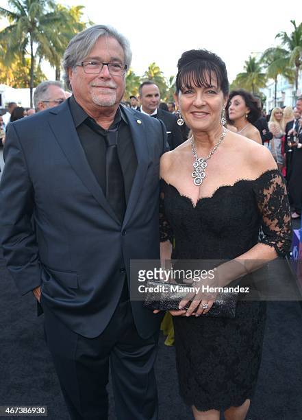 Micky Arison and Madeleine Arison attends Miami Heat Black Tie On Ocean Drive Gala at Betsy Hotel Rooftop on March 14, 2015 in Miami Beach, Florida.