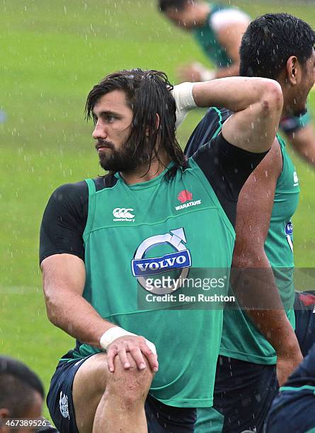 Jacques Potgieter looks on during a Waratahs Super Rugby training session at Newington College on March 24, 2015 in Sydney, Australia.